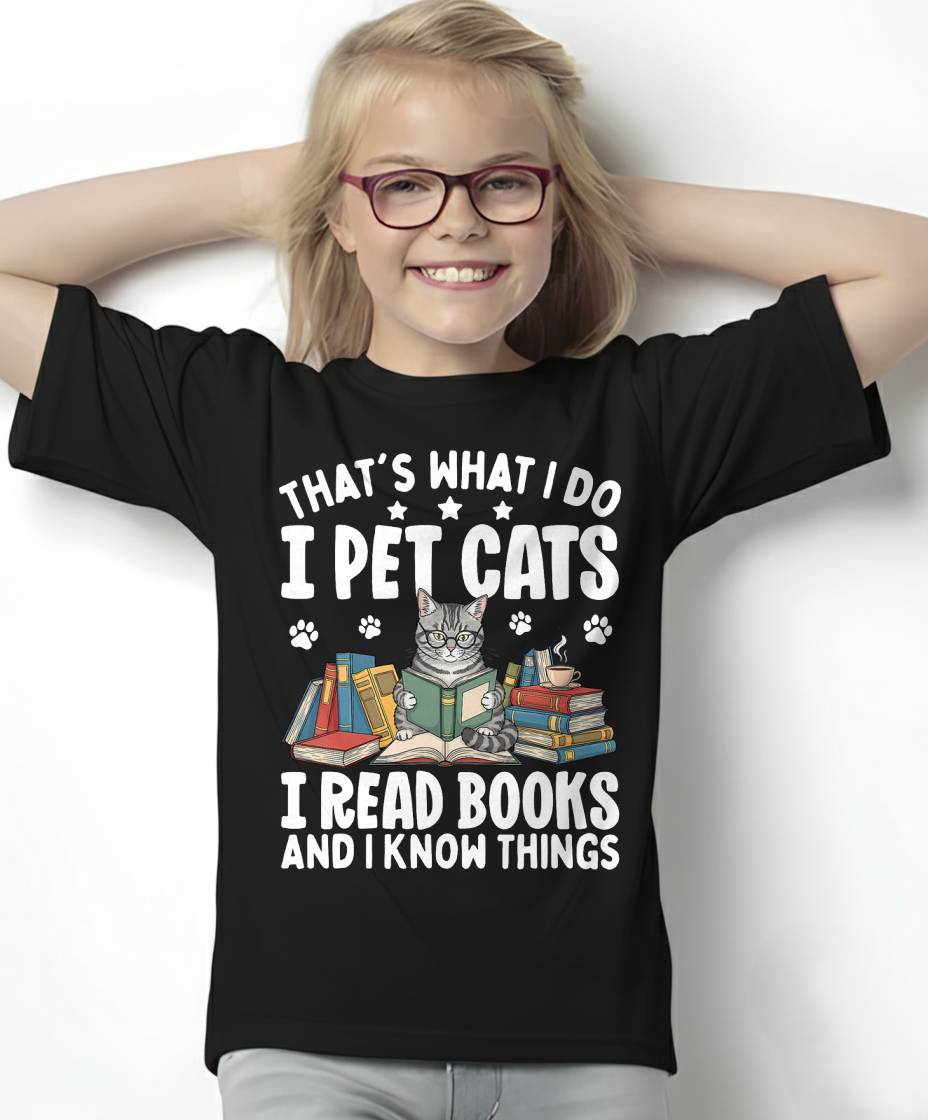 That's What I Do I Pet Cats I Read Books and I Know Things T-Shirt