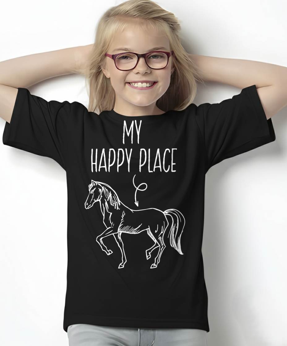 My Happy Place Horse Lover Gifts Horseback Riding Equestrian T-Shirt Small