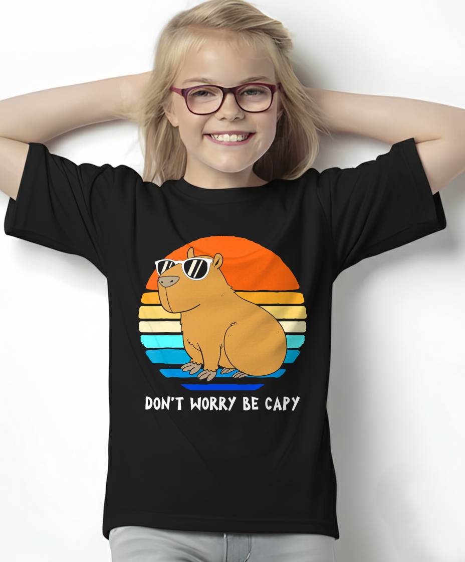 Retro Rodent Funny Capybara Dont Be Worry Be Capy T-Shirt Small