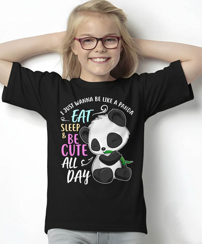 Girls Panda Bear Just Wanna Be Cute Eat Sleep - Panda Lover T-Shirt