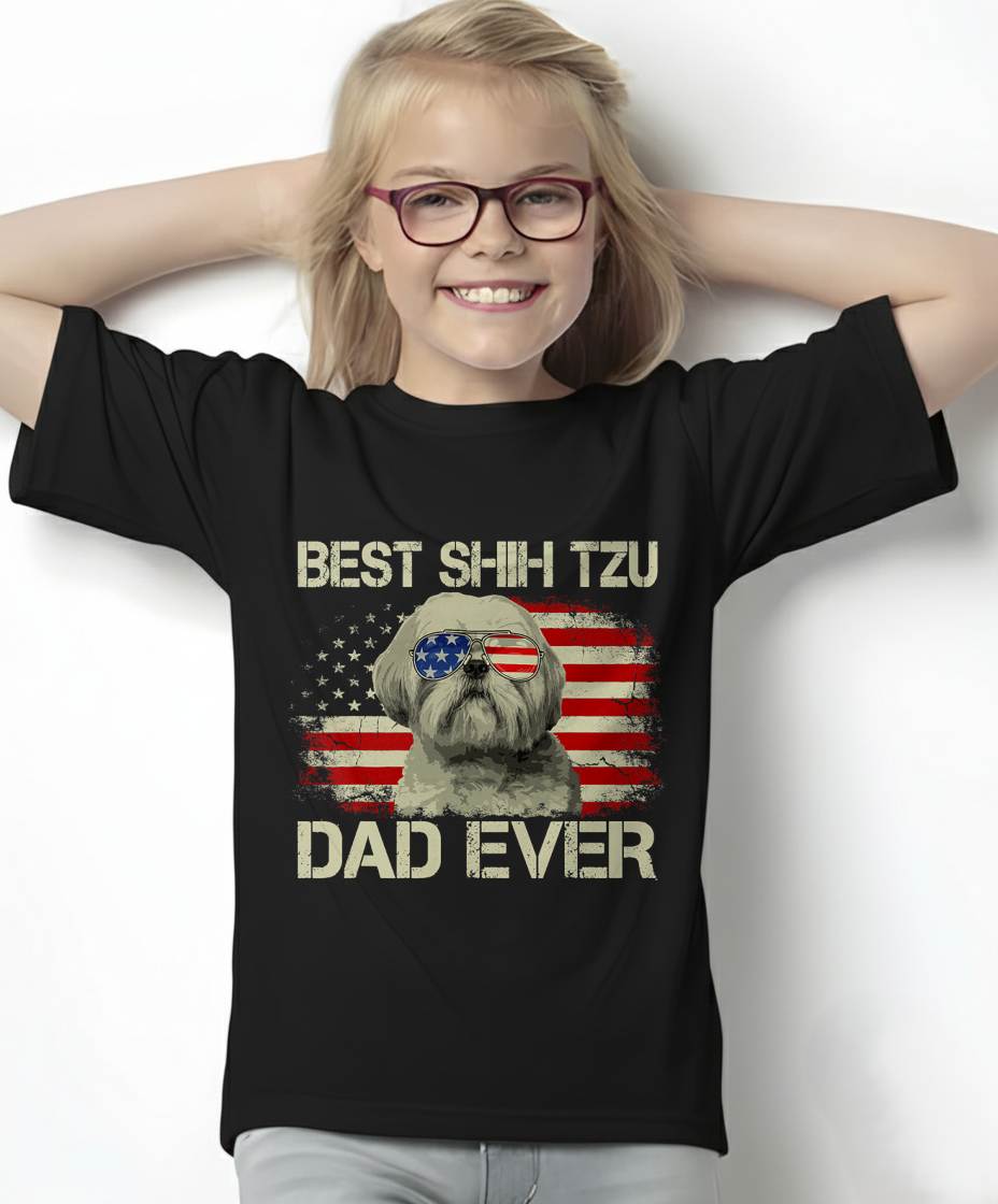 Best Shih Tzu Dad Ever Tshirt Dog Lover American Flag Gift T-Shirt
