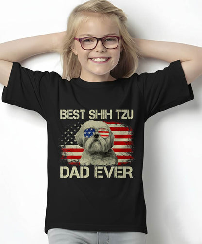 Best Shih Tzu Dad Ever Tshirt Dog Lover American Flag Gift T-Shirt