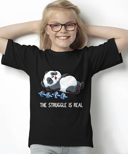 Panda The Struggle is Real Weightlifting Fitness Gym Funny T-Shirt