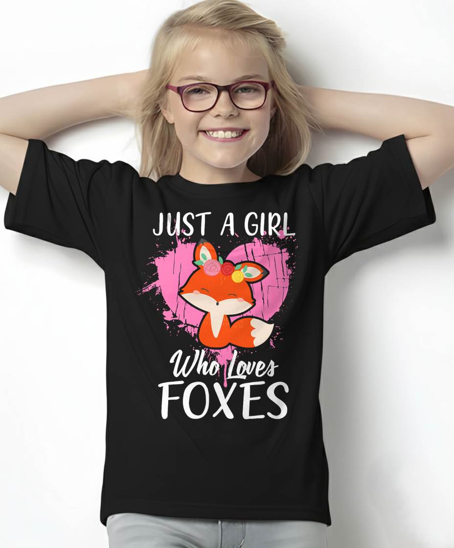 Just a Girl Who Loves Foxes T Shirt Pink Cute Heart and Fox T-Shirt