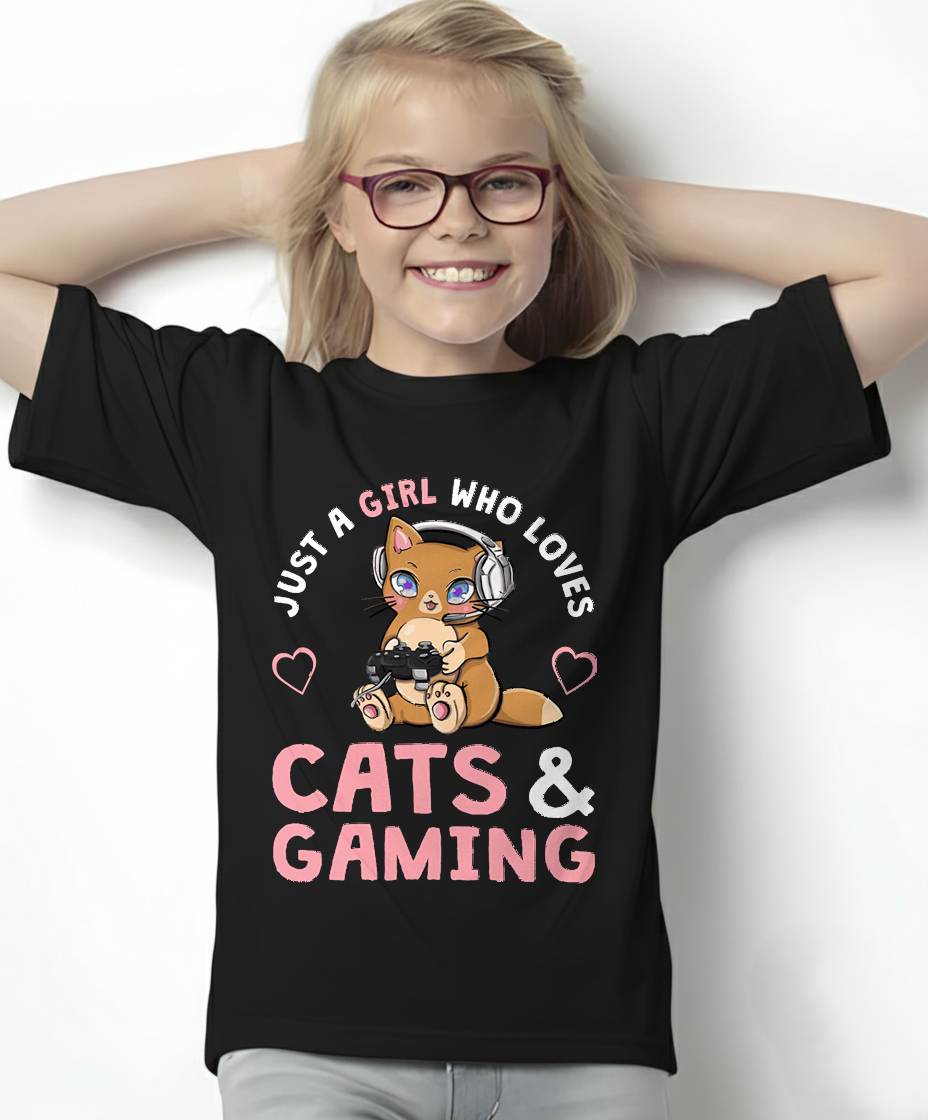 Just A Girl Who Loves Cats and Gaming Cute Gamer Cat T-Shirt