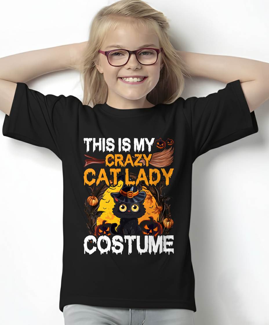 Crazy Cat Lady Costume Black Cat Funny Halloween Day T-Shirt