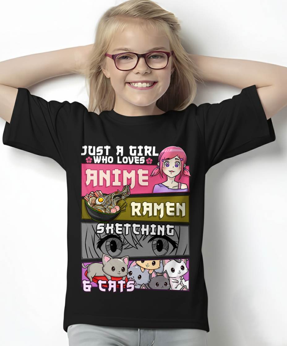 Ramen Cat Anime Sketching Just a Girl Who Loves T-Shirt Small
