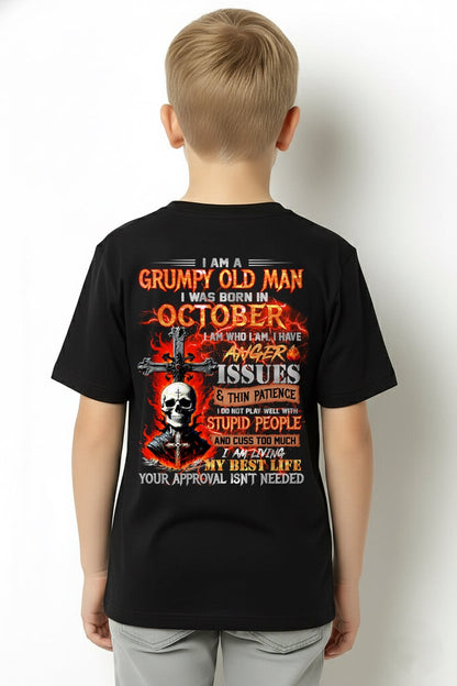 OCTOBER - GRUMPY OLD MAN T-SHIRT - FUNNY SKULL ANGER ISSUES TEE - PERFECT GIFT FOR MEN snow10 / male (SKU12-319-10)