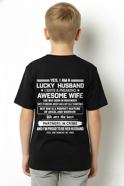 NOVEMBER, YES, I AM A LUCKY HUSBAND - GIFT T SHIRT FROM WIFE FOR HUSBAND - SNOW MALE11 (SKU2602-17-11)