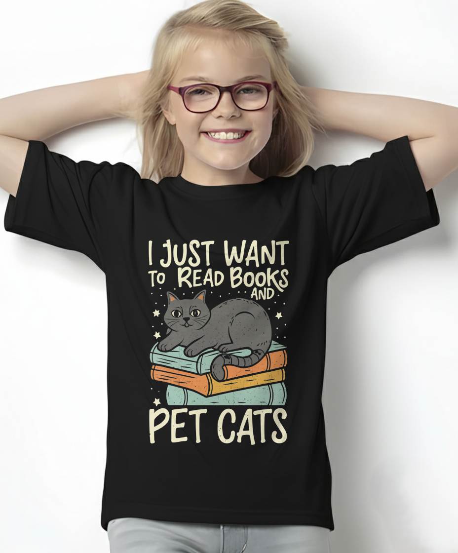 Retro I Just Want to Read Books and Pet Cats Cat T-Shirt
