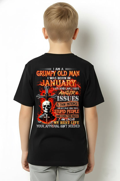JANUARY - GRUMPY OLD MAN T-SHIRT - FUNNY SKULL ANGER ISSUES TEE - PERFECT GIFT FOR MEN snow01 / male (SKU12-319-01)