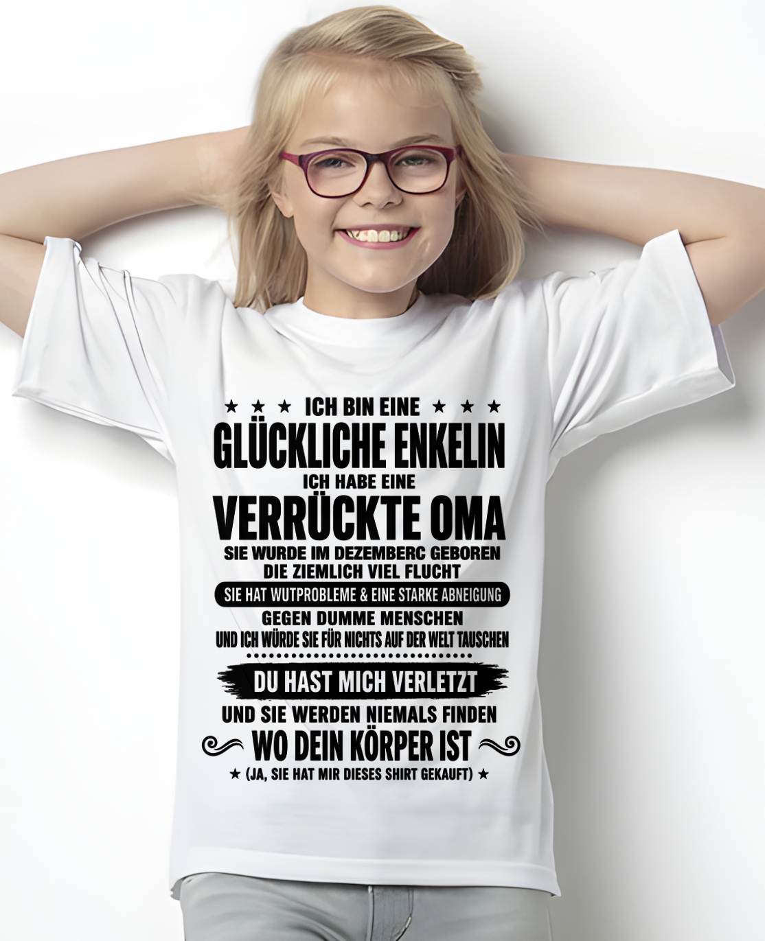 DEZEMBER SHIRT, ICH BIN EINE GLÜCKLICHE ENKELIN - VON DER OMA FÜR DIE ENKELIN - SNOW FEMALE12 (SKU2608-518-12)