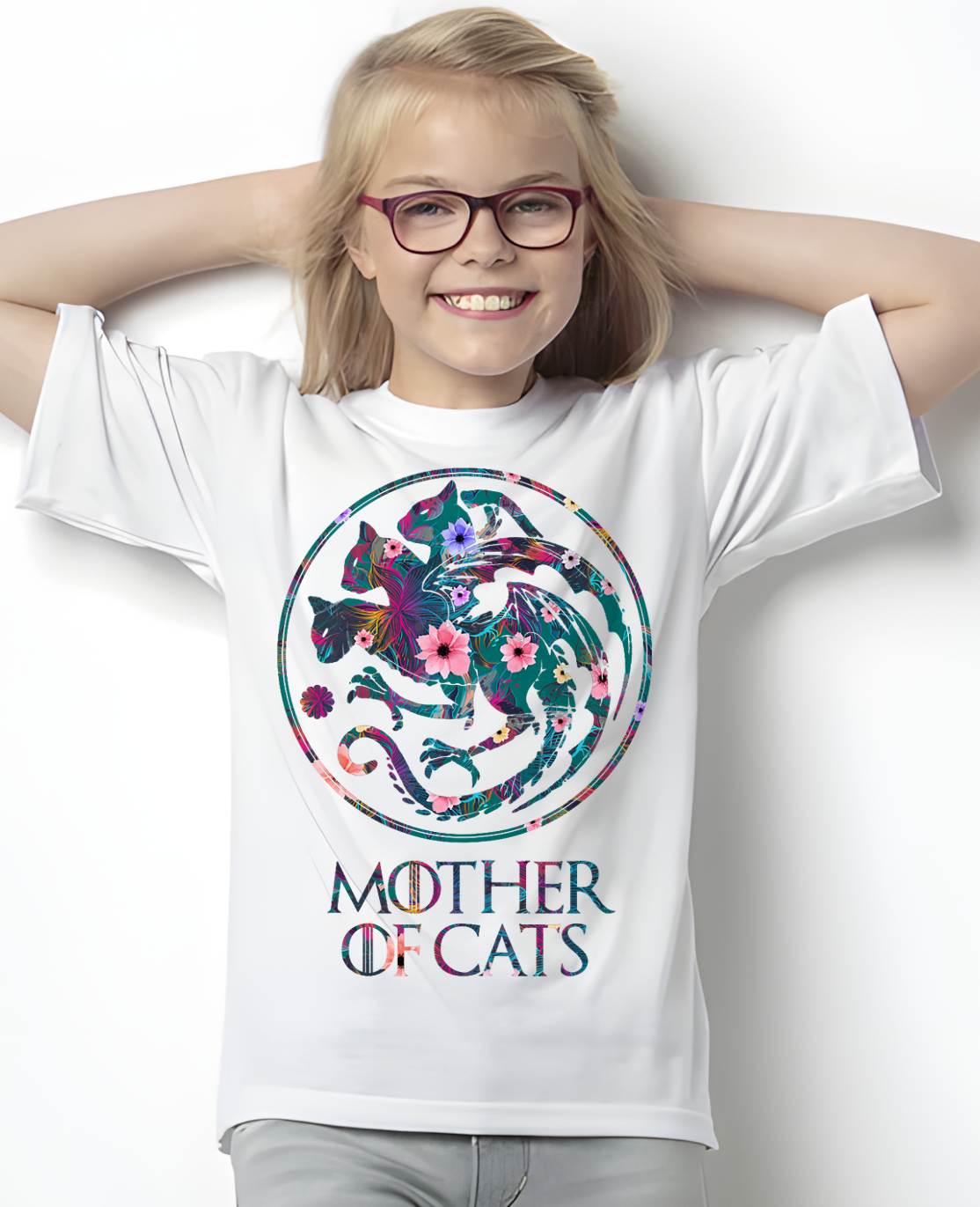 Mother of Cats Shirt with Floral Art - Cat Lovers T-Shirt