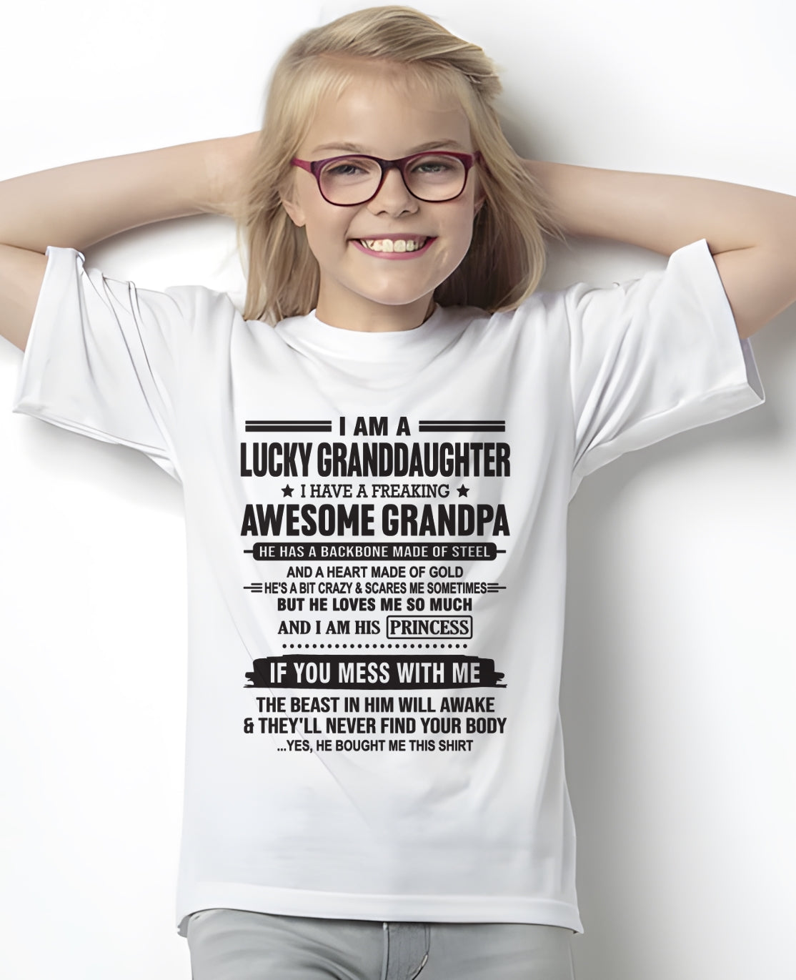 I Am A Lucky Granddaughter T-Shirt – Birthday Gift From Grandpa / Man - snow00 (SKU11-122-00)