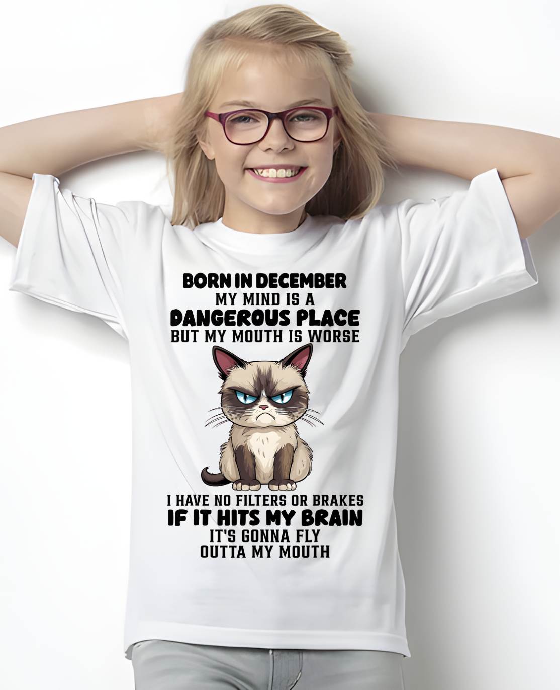 DECEMBER CAT SHIRT, MY MIND IS A DANGEROUS PLACE - SNOW12 (SKU2603-49-12)