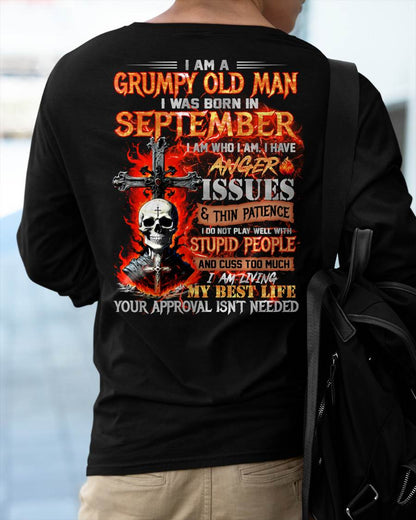 SEPTEMBER - GRUMPY OLD MAN T-SHIRT - FUNNY SKULL ANGER ISSUES TEE - PERFECT GIFT FOR MEN SNOW09 (SKU12-319-09)