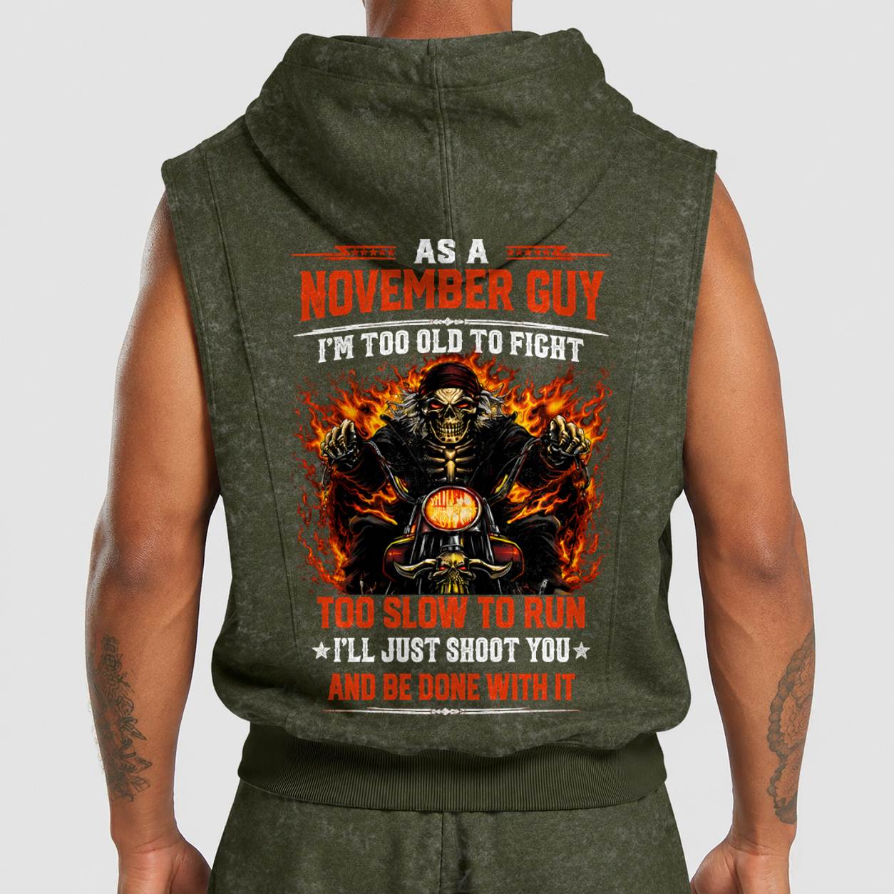 Fully Printed Hooded Vest A09-805 NOVEMBER, I'LL JUST SHOOT YOU AND BE DONE WITH IT - SNOW MALE11 (SKU2607-94-11)