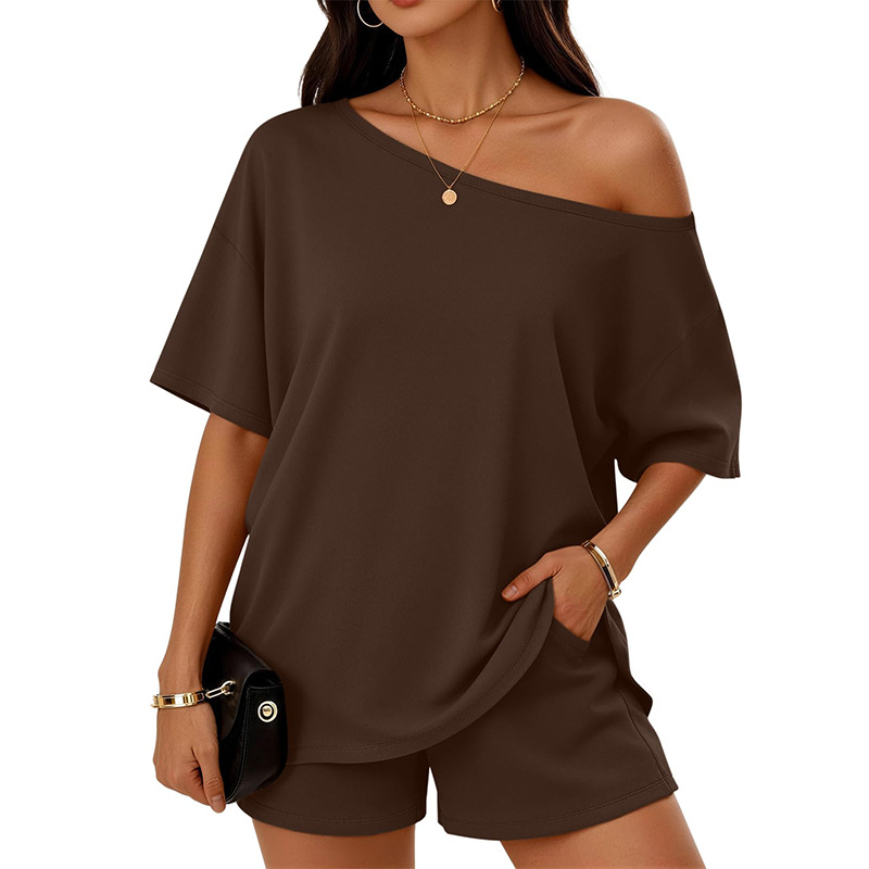 Off-center collar top and shorts set A09-763