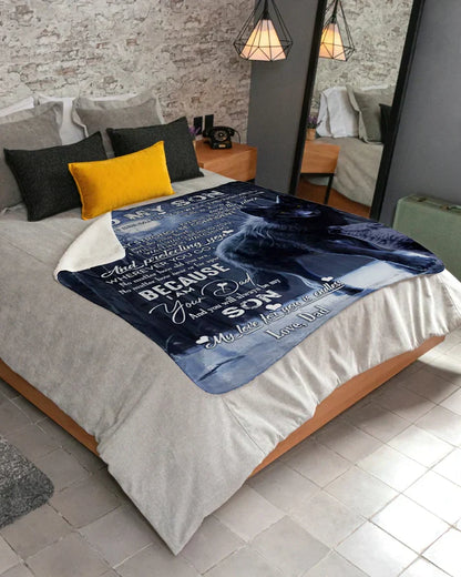 Dad to Son Blanket – Heartfelt Message & Wolves Design (SKUB06-96)
