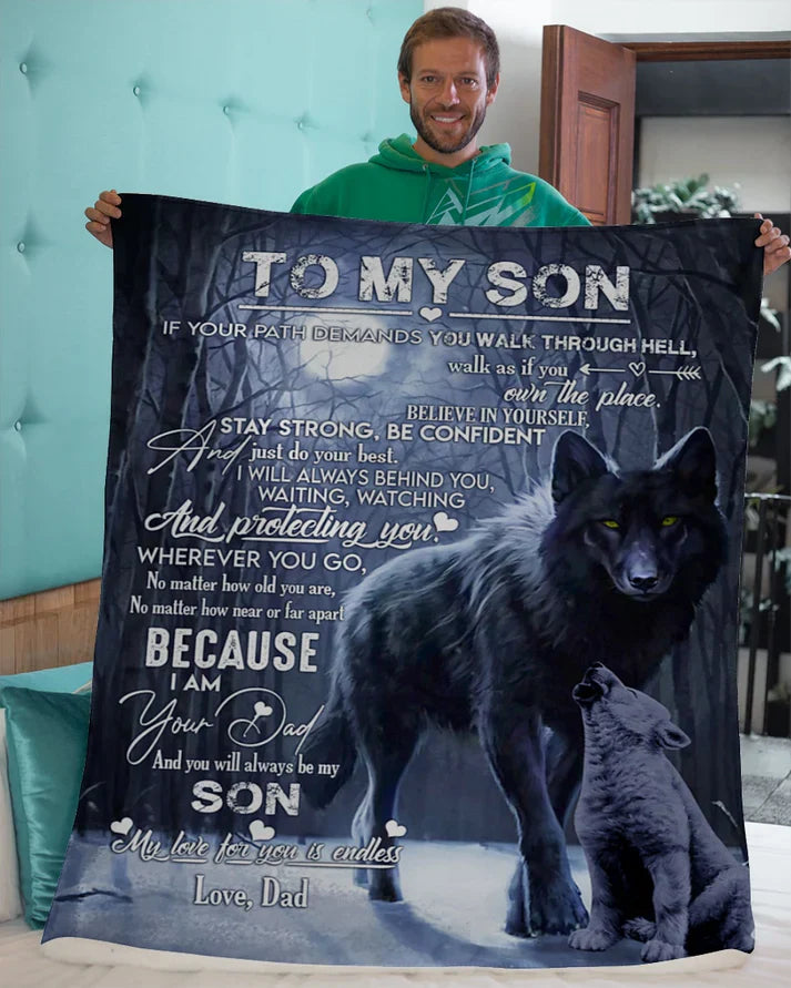 Dad to Son Blanket – Heartfelt Message & Wolves Design (SKUB06-96)