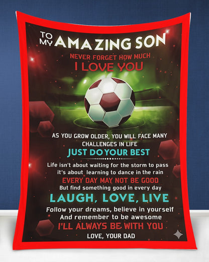 BLANKET FOR SON – COMFORT & WARMTH GIFT FROM DAD Sherpa Fleece Quilt Blanket NTTD00 (SKUB-BLK-DADRED)