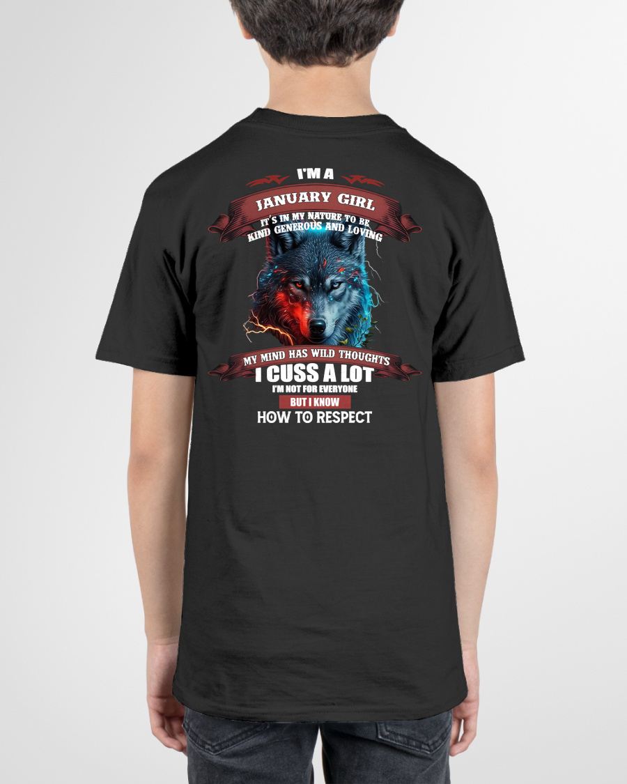 JANUARY - KIND, GENEROUS AND LOVING GIRL - BIRRTHDAY T-SHIRT FOR WOMAN - SNOW01 (SKU12-300-01)