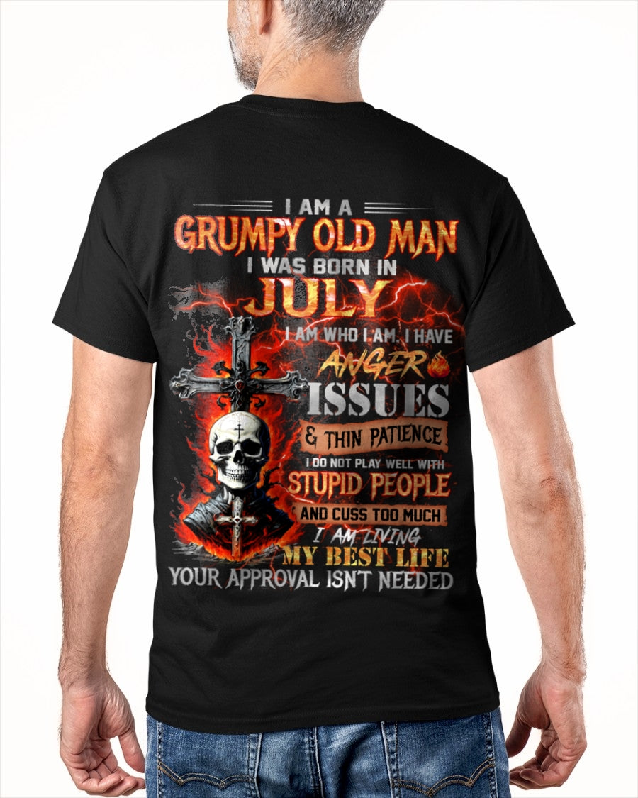 JULY - GRUMPY OLD MAN T-SHIRT - FUNNY SKULL ANGER ISSUES TEE - PERFECT GIFT FOR MEN snow07 / male (SKU12-319-07)