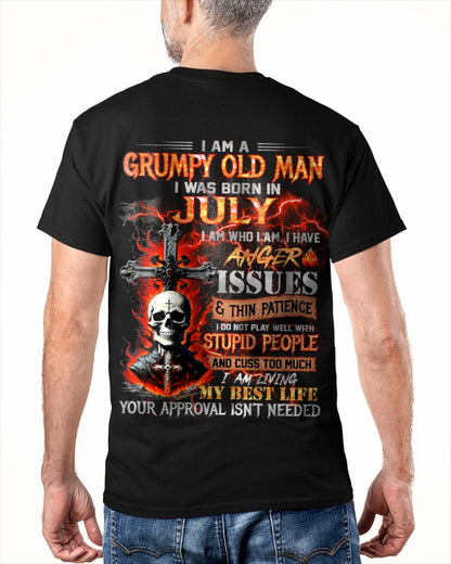 JULY - GRUMPY OLD MAN T-SHIRT - FUNNY SKULL ANGER ISSUES TEE - PERFECT GIFT FOR MEN snow07 / male (SKU12-319-07)