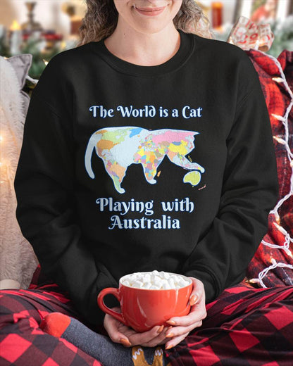 Funny World is a Cat Playing Map T-Shirt
