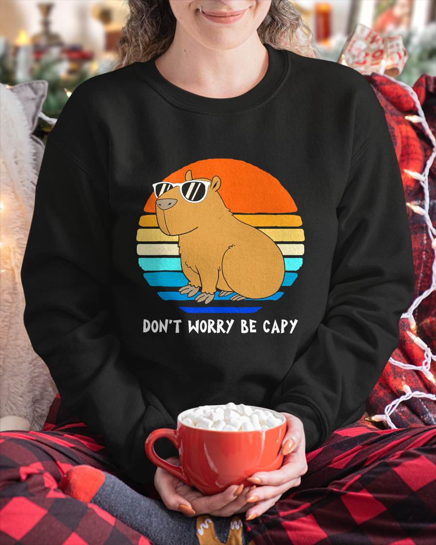 Retro Rodent Funny Capybara Dont Be Worry Be Capy T-Shirt Small