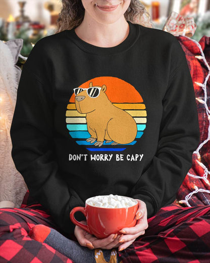 Retro Rodent Funny Capybara Dont Be Worry Be Capy T-Shirt Small