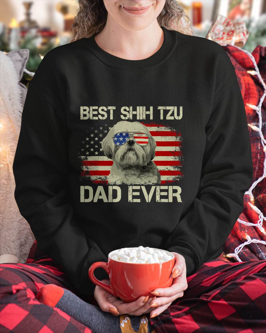 Best Shih Tzu Dad Ever Tshirt Dog Lover American Flag Gift T-Shirt