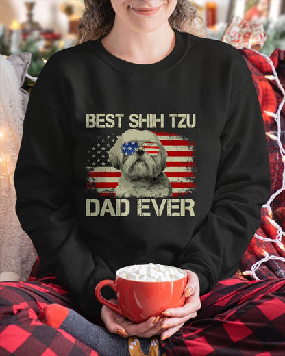 Best Shih Tzu Dad Ever Tshirt Dog Lover American Flag Gift T-Shirt