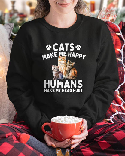 Cats Make Me Happy Humans Make My Head Hurt - Cat Lover T-Shirt