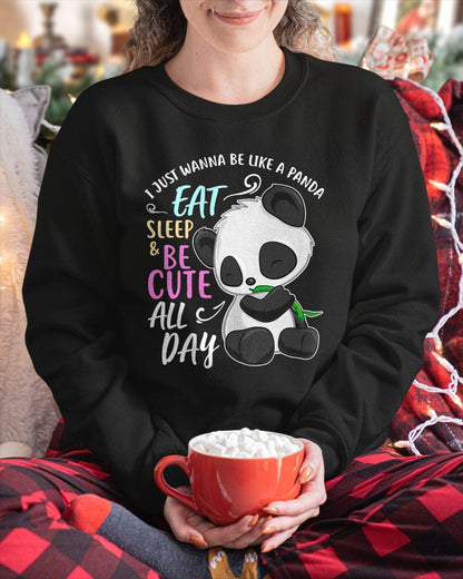 Girls Panda Bear Just Wanna Be Cute Eat Sleep - Panda Lover T-Shirt