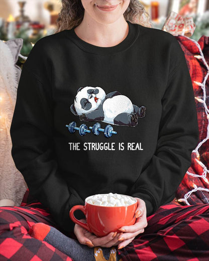 Panda The Struggle is Real Weightlifting Fitness Gym Funny T-Shirt