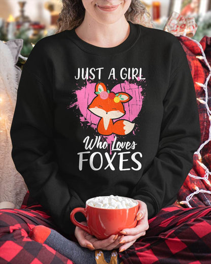 Just a Girl Who Loves Foxes T Shirt Pink Cute Heart and Fox T-Shirt