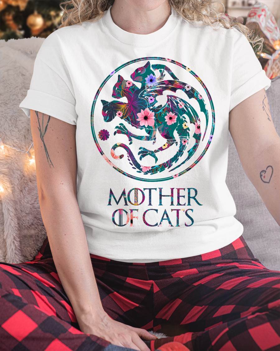 Mother of Cats Shirt with Floral Art - Cat Lovers T-Shirt