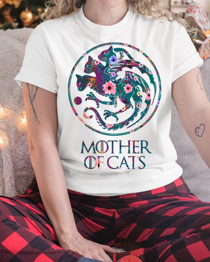 Mother of Cats Shirt with Floral Art - Cat Lovers T-Shirt