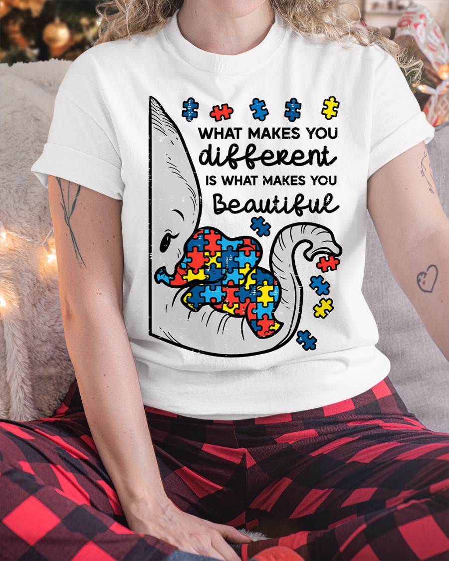 What Makes You Different Beautiful Elephant Autism Awareness T-Shirt