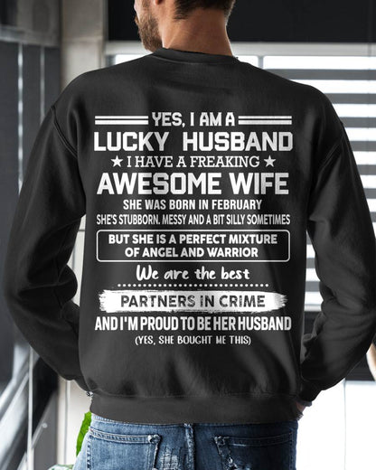 FEBRUARY, YES, I AM A LUCKY HUSBAND - GIFT T SHIRT FROM WIFE FOR HUSBAND - SNOW MALE02 (SKU2602-17-02)