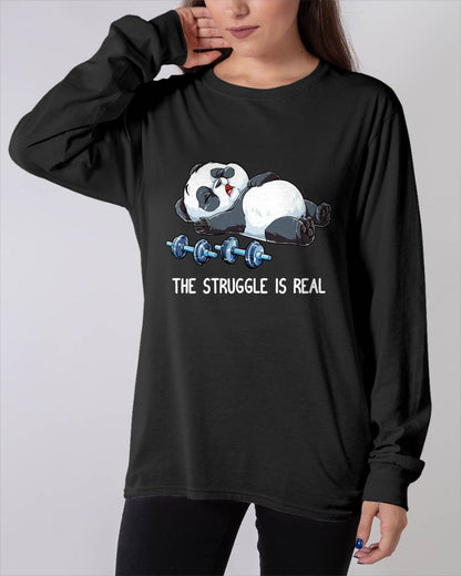Panda The Struggle is Real Weightlifting Fitness Gym Funny T-Shirt