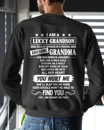JANUARY, I AM A LUCKY GRANDSON - SHIRT FROM GRANDMA TO GRANDSON - SNOW01 (SKU2609-335-01)