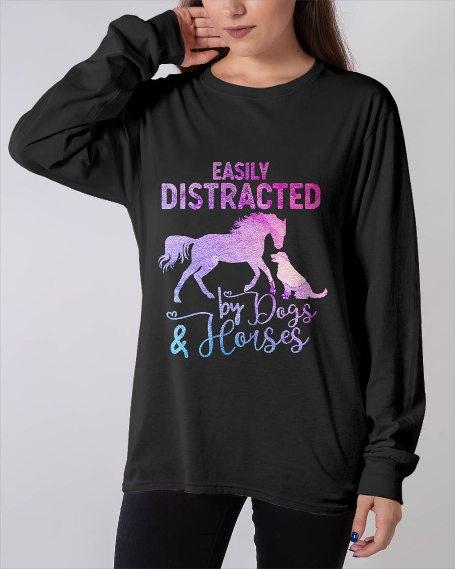 Funny Horse Women Girls Easily Distracted By Dogs & Horses T-Shirt