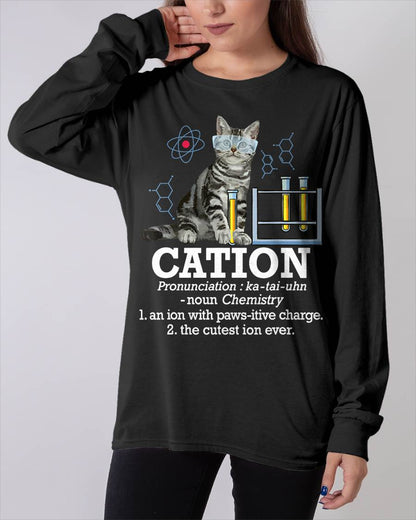 Cation - Funny Chemistry Humor Science Teacher Cat Pun T-Shirt Small