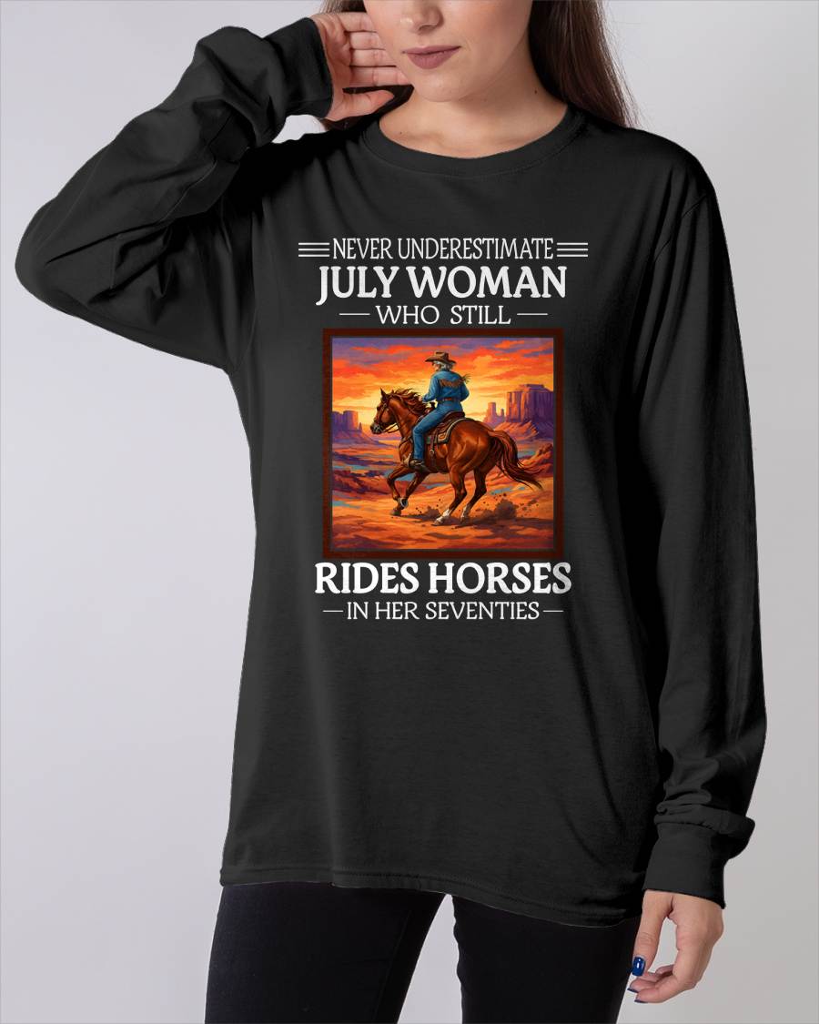 JULY SHIRT, A WOMAN WHO STILL RIDES HORSES IN HER SEVENTIES - SNOW07 (SKU2604-289-07)