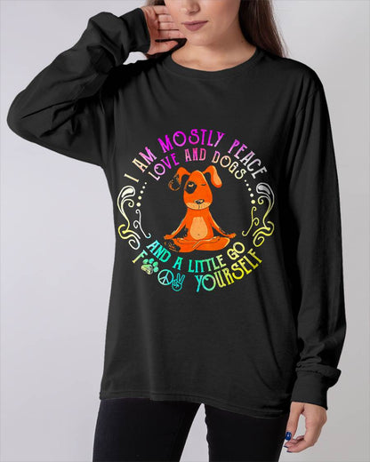 Lovely Dog Saying I Am Mostly Peace Love and Dogs Funny Yoga T-Shirt (SKU-SNOW-06)