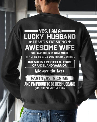NOVEMBER, YES, I AM A LUCKY HUSBAND - GIFT T SHIRT FROM WIFE FOR HUSBAND - SNOW MALE11 (SKU2602-17-11)
