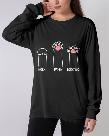 Introvert Cat Animal Rescue Pet Lover Apparel Rock Paper Scissors Hand Game Cute Paw Funny Cat T-Shirt