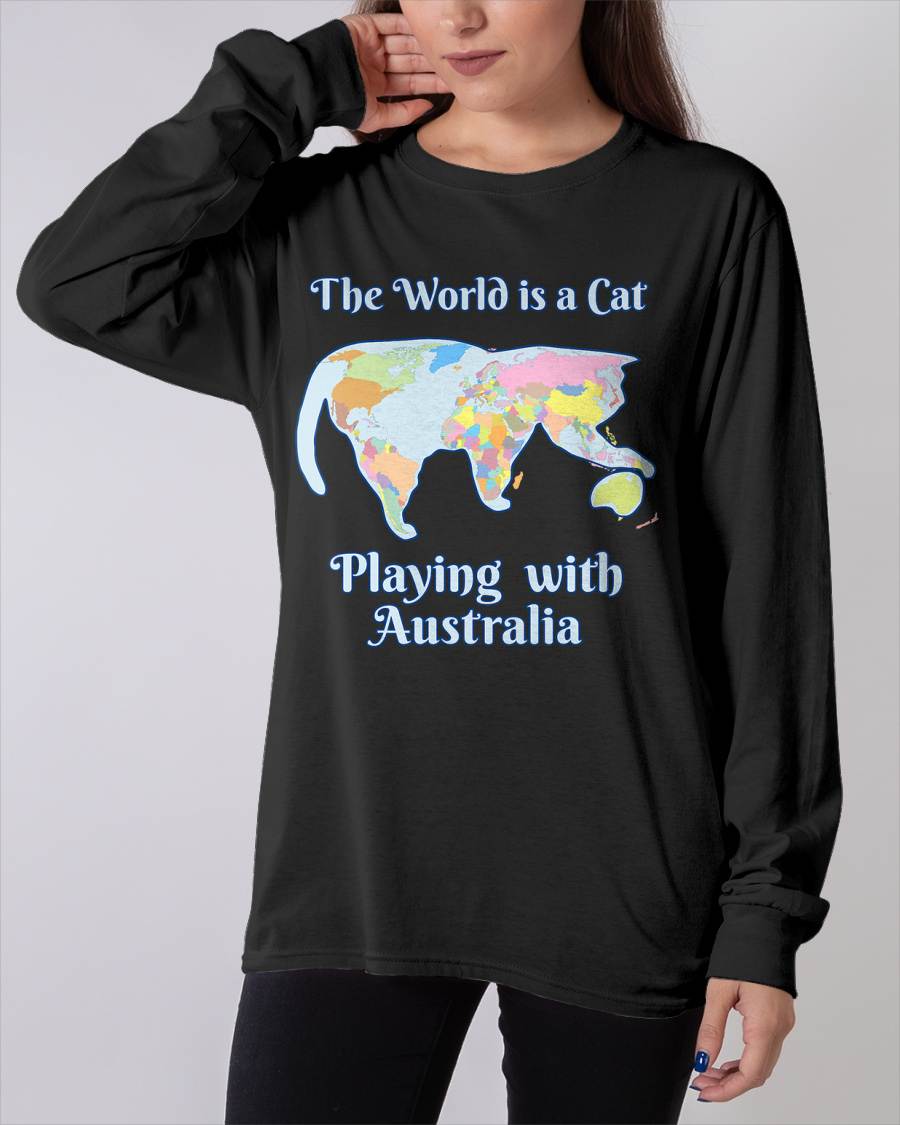 Funny World is a Cat Playing Map T-Shirt